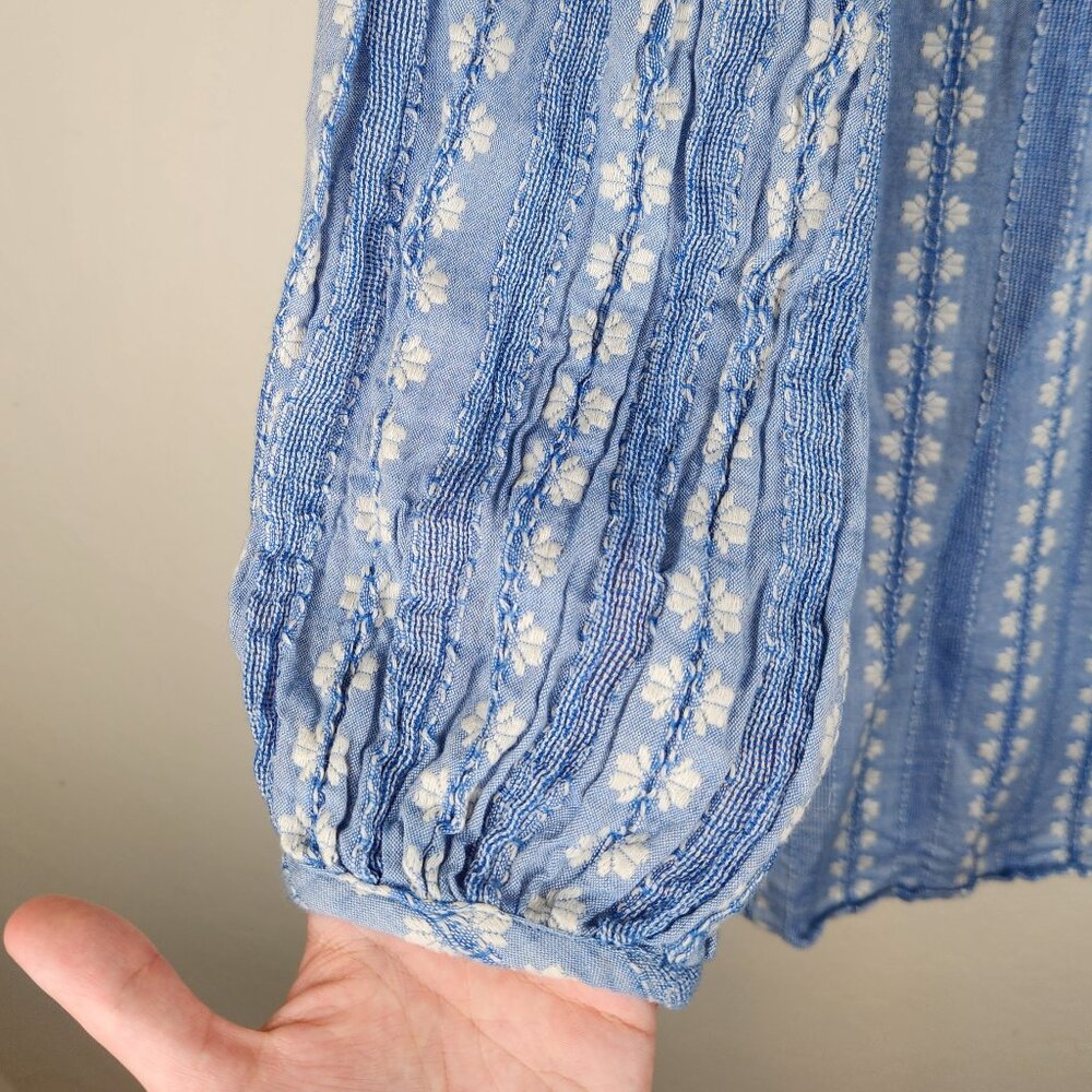 Designers Society Boho Peasant Gauzy Long Sleeve Mini Dress Blue White sz S - Picture 8 of 12